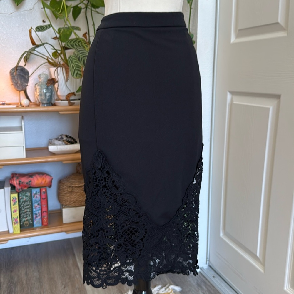 City Chic Black GOTH Pencil Skirt with Lace Detail